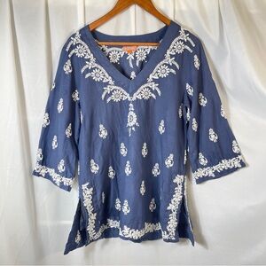 SALTREE AUSTRALIA HAND-Embroidered Tunic/Navy and White Small Runs Larger